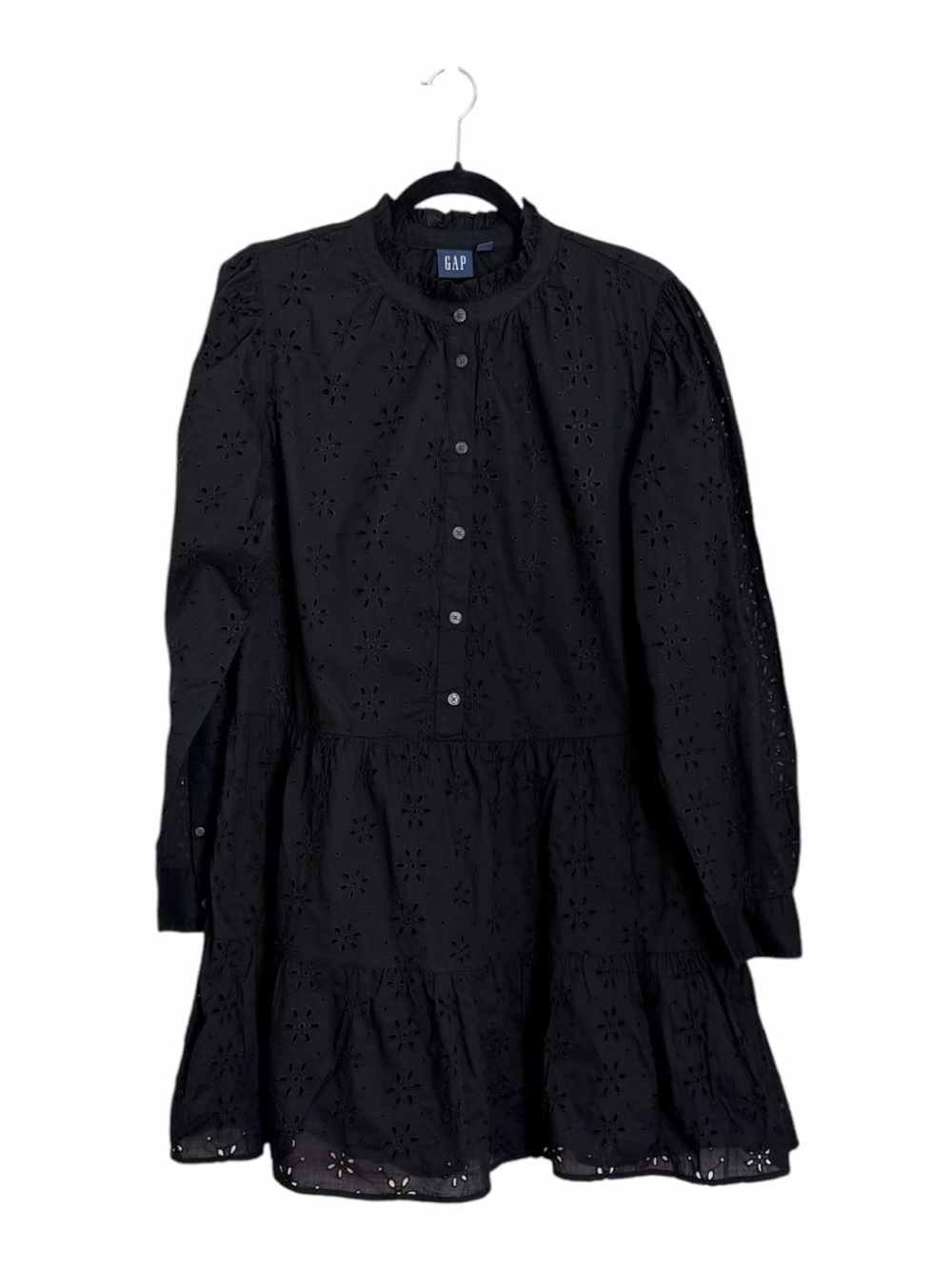 GAP Black Eyelet Tiered Long-Sleeve Dress